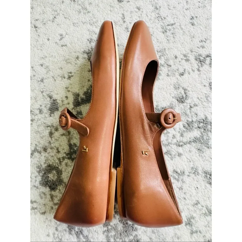 Larroudé Blair Leather Caramel Mary Jane Ballet Flat - Picture 3 of 7